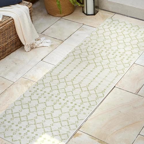 Eyely Moroccan Woven Runner Rug 2X8 Cream/Green, Indoor Outdoor Rug - Image 5