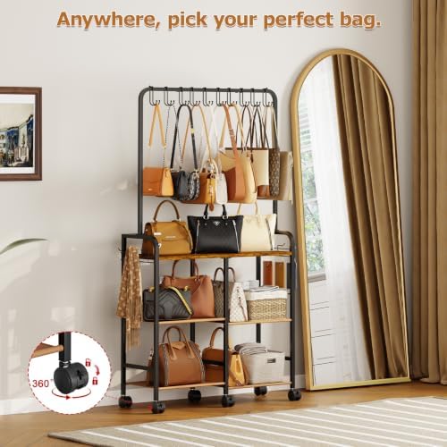 Purse Organizer with Wheels, Large Capacity Handbag Storage Rack for Closet - Image 2