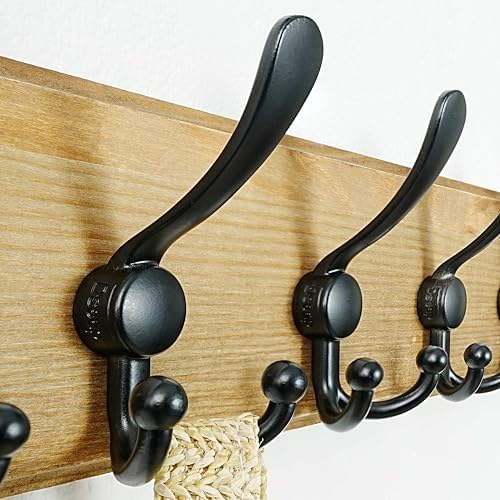 Dseap Coat Rack Wall Mount - Heavy-Duty Robust Barnwood-Style Wooden Wall Coat Hanger Hook Rail with 5 Triple Hooks for Winter Coats Hat Jacket Clothing, Weathered Brown & Black, Pack of 2 - Image 4