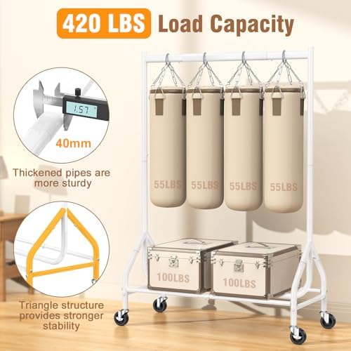 EAGMAK Heavy Duty Clothes Rack Load 420 LBS, Rolling Garment Rack with Lockable Wheels, Standing Metal Clothing Rack with Shelves, Portable Wardrobe Sturdy Coat Rack for Hanging Clothes (White - Image 2