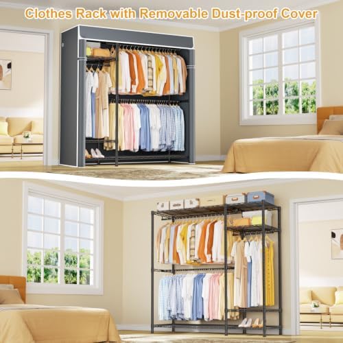 ULIFHOME F7C Clothes Rack with Cover, Covered Clothing Rack Heavy Duty - Image 6