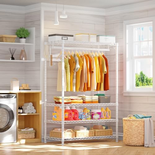 Ulif H4 Plus Garment Rack, 4-Tier Portable Clothes and Clothing Rack for Bedroom and Cloakroom, Closet Storage and Organizer Wardrobe System, 45" W x 14" D x 76.4" H, Load 522lbs, White - Image 6