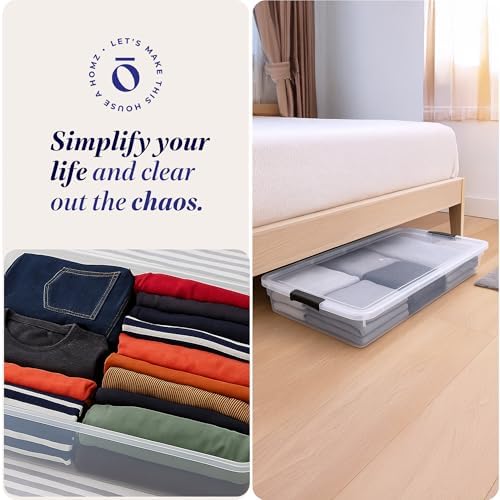 HOMZ Under Bed Clear Plastic Storage Bin w/Lid, 60 Qt, Gray Latch, 2 Pack - Image 6