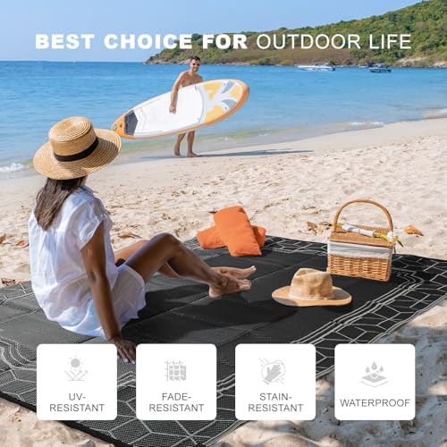 wikiwiki Outdoor Rug, 9x18ft Waterproof Reversible Mat Indoor Outdoor Rugs Carpet, Small Area Rug Plastic Straw Rug for Patio Deck Balcony Pool RV Camping Beach Picnic, Black, Rugscape Series - Image 3