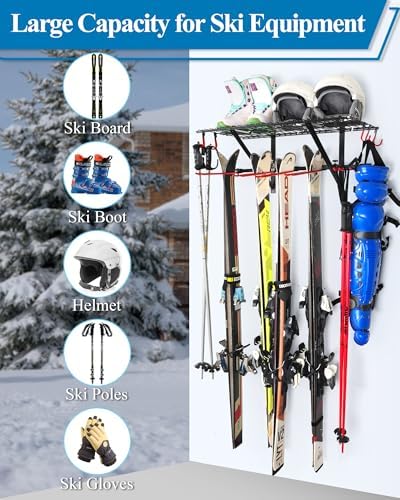 Mythinglogic Ski Equipment Storage Rack with Shelf for Garage and Shed - Image 2
