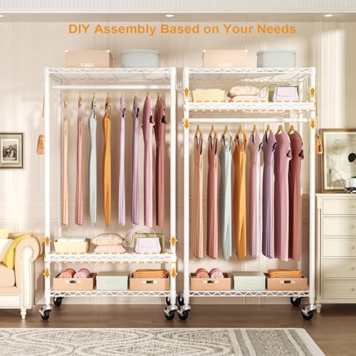 FUTASSI Rolling Clothes Rack, Clothing Racks for Hanging Clothes, White - Image 4