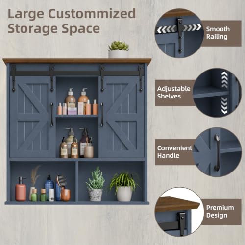 Vabches Bathroom Wall Cabinet, Farmhouse Medicine Cabinet, Navy Blue - Image 4
