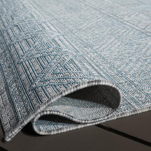 SAFAVIEH Washable Rug Outdoor Courtyard Collection - 8' x 10', Light Grey & Aqua Blue, Non-Shedding & Easy Cleaning, Ideal for Patio, Backyard, Mudroom, DIning Space (CY8196-37112) - Image 6