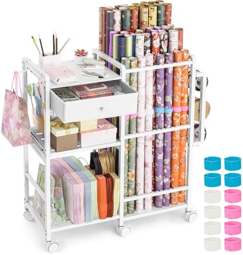 Aquzee Wrapping Paper Storage, Rolling Gift Wrap Station by Aquzee