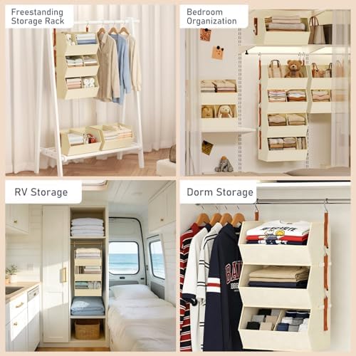 Hanging Closet Organizer Extra Large, Clothes Hanging Shelves for Closet with Divider, Collapsible Closet Storage System, Fabric Storage Bins for Home, Dorm, Rv, Sweaters, Handbags, Underwear, Sock - Image 7