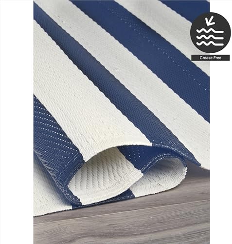 FH Home Outdoor Rug - Waterproof, Fade Resistant, Reversible - Premium Recycled Plastic - Striped - Large Patio, Deck, Sunroom, Camping, RV - Brittany Stripe - Blue & White Crease Free - 6 x 9 ft - Image 6