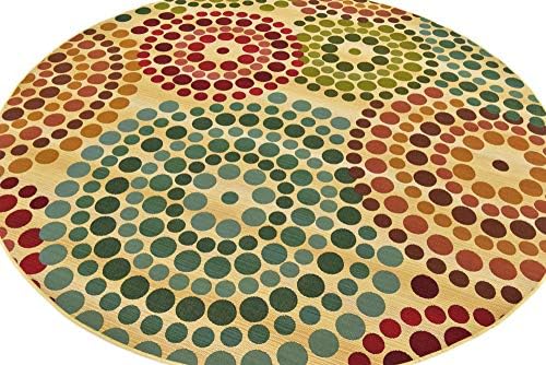 Unique Loom Outdoor Modern Collection Area Rug - Spark (8' Round, Beige/ Burgundy) - Image 5