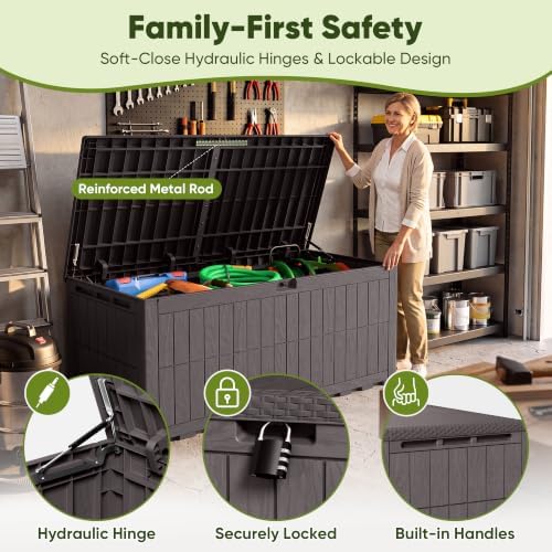 Devoko 230 Gallon Deck Box Resin Outdoor Storage Box Waterproof - Image 2