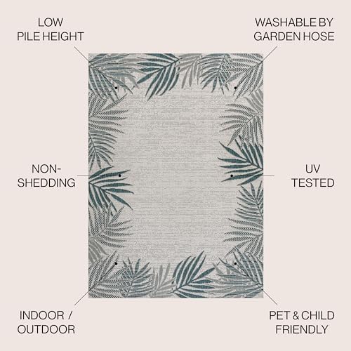 JONATHAN Y Palm Frond Border Indoor Outdoor Area Rug 8X10 Blue/Cream, Isla Coastal Cottage for Backyard, Patio, Porch, Easy-Cleaning, High Traffic, Pet-Friendly, Non-Shedding (TSN207C-8) - Image 2