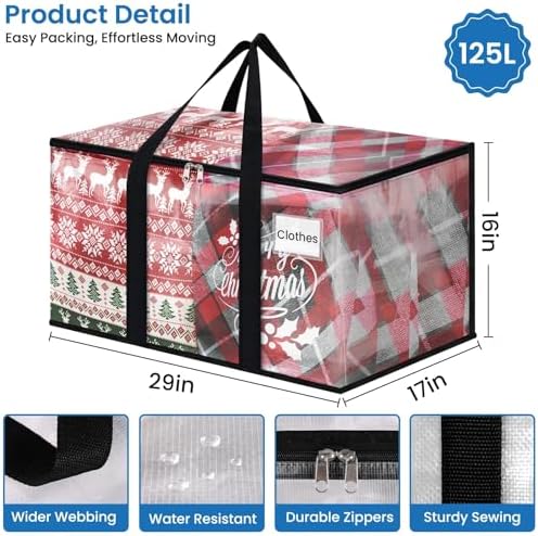 RoomHacks Moving Bags, Heavy Duty Large Storage Bags, 125L, 8 Pack, Clear - Image 2