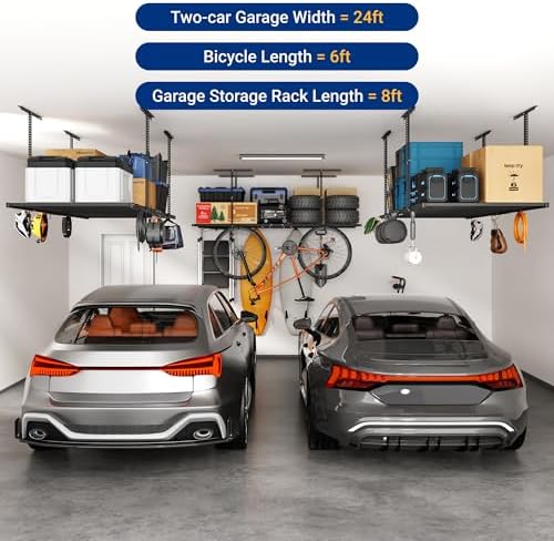 FLEXIMOUNTS 4x8 Overhead Garage Storage Rack with 6 Hooks, 2 Pack, Black - Image 7