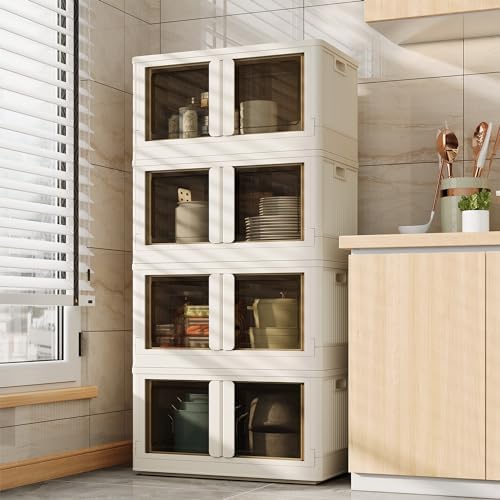 FLEXIMOUNTS 304 QT Stackable Plastic Storage Bins With Lids, Milky White by FLEXIMOUNTS