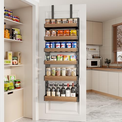6-Tier Over The Door Pantry Organizer, Heavy-Duty Metal Wall Mount or Hanging Spice Rack, behind the door storage Shelves with Adjustable Basket, Back of Door Organizer for Kitchen Cabinet and Closet - Image 4