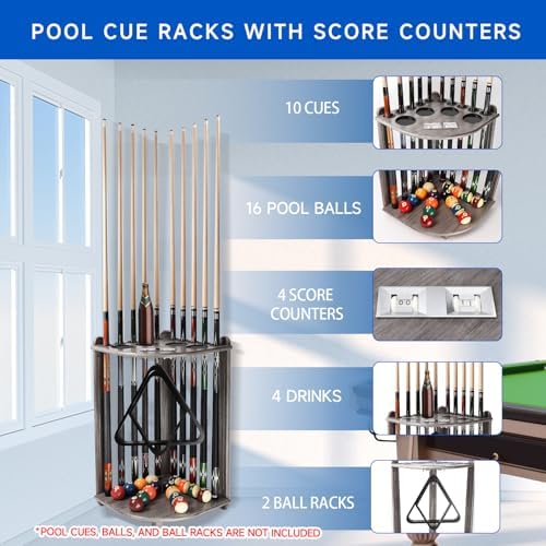 GSE Billiards Pool Cue Racks with Score Counters Hold 10 Cues, Brushed Grey - Image 2