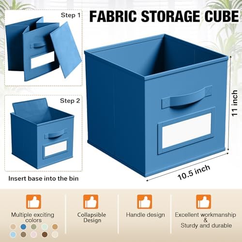 Teenyyou 10 Pack Fabric Storage Cubes 11 Inch Collapsible Cube Bins with Label Window & Handle Foldable Organizers Baskets for Shelf Closet Nursery Kids Room Clothes Book Toy(Boho) - Image 3
