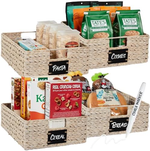 Best Choice Products Set of 4 16x12in Large Water Hyacinth Pantry Baskets, Woven Organizers w/Chalkboard Label, Chalk Marker - White by BestChoiceProducts