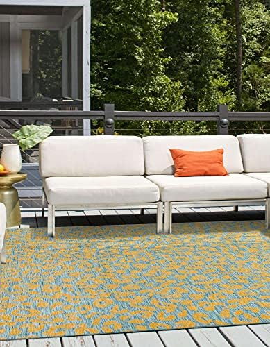 Unique Loom Outdoor Safari Collection Area Rug - Leopard (10' Square, Blue Yellow/ Blue) - Image 4