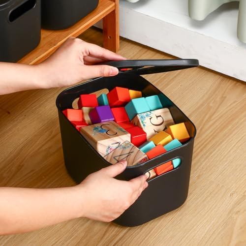 Hoolerry 8 Pieces Storage Bins, 9.8 x 7.1 x 6.3 Inch, Black - Image 5