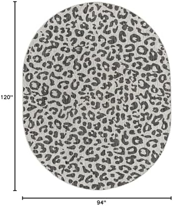 Unique Loom Outdoor Safari Collection Area Rug - Leopard (7' 10" x 10' Oval, Light Gray/ Gray) - Image 2