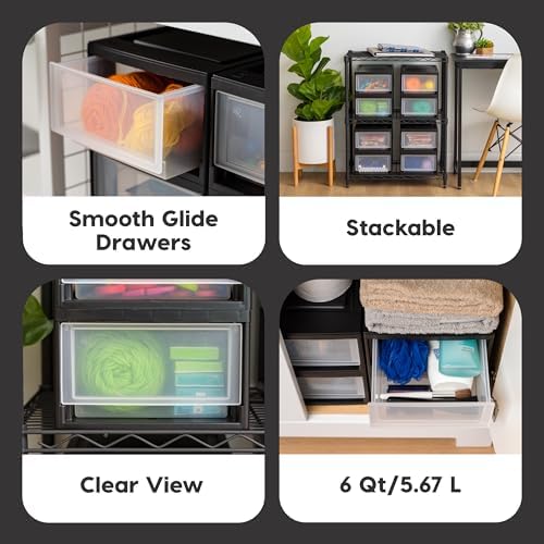 IRIS USA 8-Pack, 6 Qt. Small Stacking Drawer Storage Organizer, Black - Image 4
