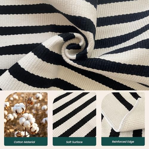 KOZYFLY 5x8 ft Area Rug Woven Washable Striped Rug, Beige and Black - Image 5