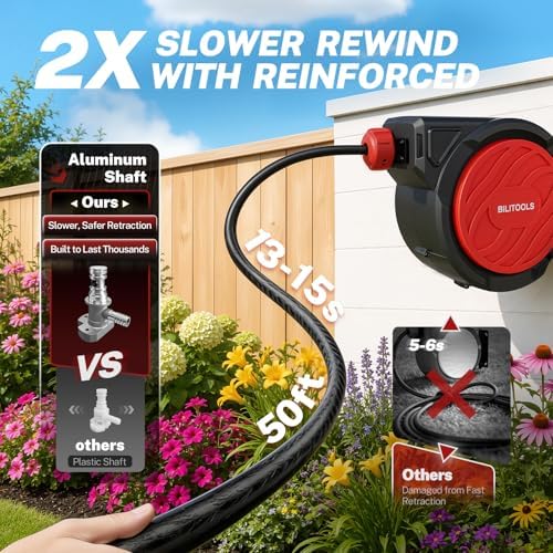 BILITOOLS Retractable Garden Water Hose Reel 5/8" x 50 ft Wall Mount - Image 2