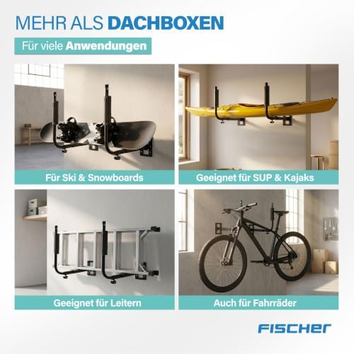 FISCHER Wall Mount Roof Box Holder Metal with Mounting Hardware Space Saving Storage for Garage and Basement Multi Use Max Load 40kg Black - Image 6