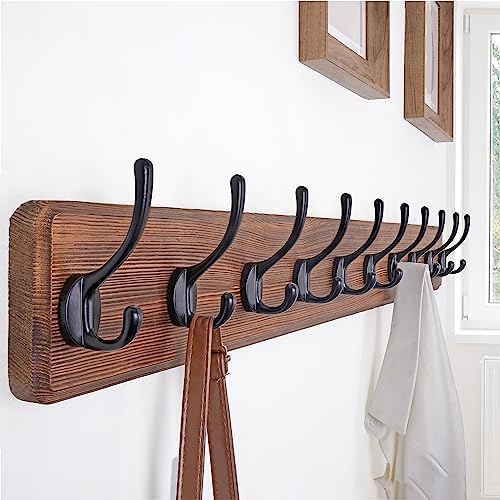 SKOLOO Rustic Wall Mounted Coat Rack, 10 Hooks, 38", Solid Wood, Brown - Image 3