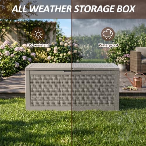 Vixzen 160 Gallon Deck Box, Lockable Waterproof Resin Storage Box,Beige - Image 5