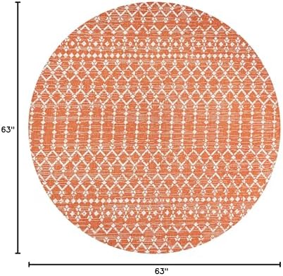 Eyely Moroccan Woven Round Rug 5 Ft Orange/Cream, Indoor Outdoor Rug - Image 2