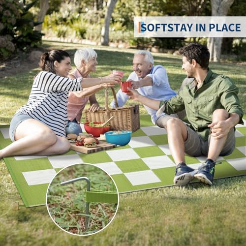 GarveeHome Outdoor Rug 8 x 10 Waterproof Checkboard Woven Carpet, Large Reversible Plastic Straw Rug, Foldable Modern Geometric Plaid Outside Camping Rug for Picnic, Backyard, Deck, Green White - Image 6
