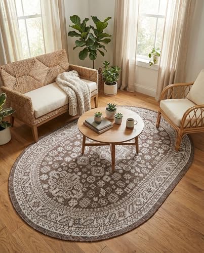 Rugs.com - Outdoor Aztec Rug – 5' 3 x 8' Oval Brown Indoor/Outdoor Rug – Weather Resistant Flatweave Area Rug for Patio, Deck, and Porch - Image 5