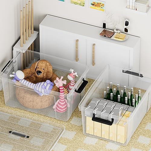 Cetomo Lidded Storage Bin with Handle, Storage Bins with Lid, Organizing Container with Secure Latching Buckles, Stackable and Nestable, Plastic, 40 Quart-4 Pack, Clear - Image 7