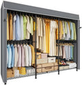 ULIFHOME E14C Pro Heavy Duty Closet Organizer System，Freestanding Clothing Racks for Hanging Clothes，Adjustable Garment Rack 69" W × 16" D × 77" H Hold 960 lbs，Black Rack with Grey Dustproof Cover by UlifHome