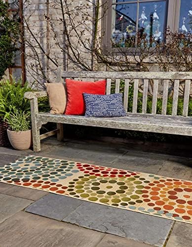 Unique Loom Outdoor Modern Collection Area Rug - Spark (2' 7" x 10' Runner, Beige/ Burgundy) - Image 4
