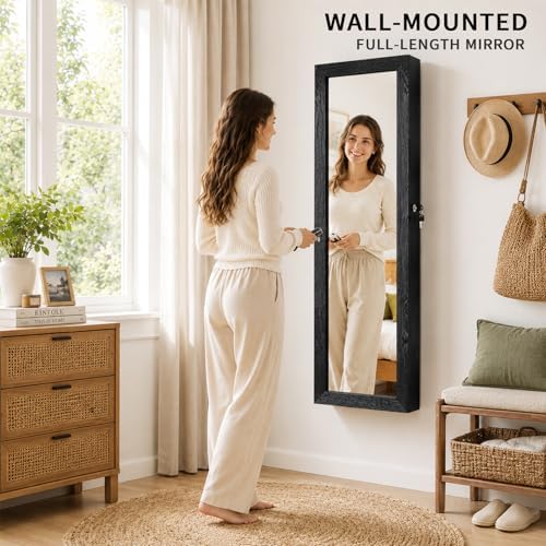 6 LEDs Mirror Jewelry Cabinet, Over the Door Jewelry Organizer with Full Length Mirror, Wall Mounted or Door Hanging Jewelry Box with Storage - Image 2