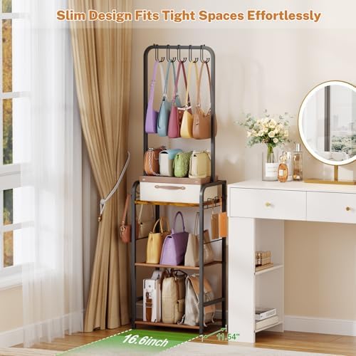 4-Tier Tall Purse Organizer for Closet with 5 Purse Hanger,6 Side Hooks - Image 2