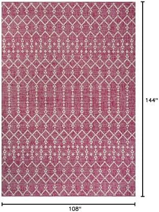 Eyely Moroccan Woven Area Rug 9X12 Fuchsia/Lt Gray, Indoor Outdoor Rug - Image 2