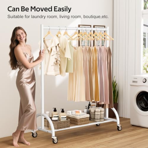 MISSLO Heavy Duty Clothing Rack with Wheels Rolling Clothes Racks for Hanging Clothes, Coats, Garment, Dress, White - Image 6