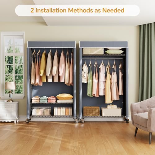 Higeego H4 Heavy Duty Clothes Rack, Black Clothing Rack with Grey Cover - Image 2