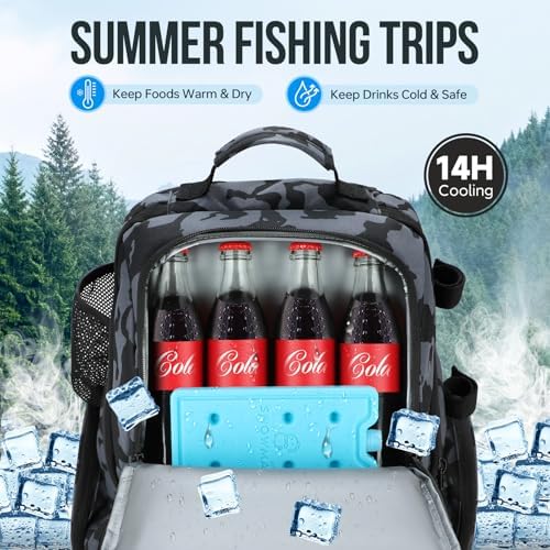 PLUSINNO Cooler Fishing Backpack with Rod Holders 45L Large Water-resistant Fishing Tackle bag Store Fishing Gear Fishing Gifts for Men Father - Image 2