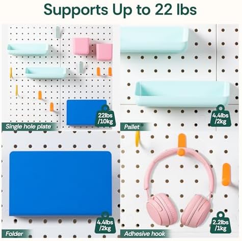 Wall Mounted Key Hooks Organizer with Pegboard Panel, 44"x22" Heavy Duty Pegboards with 2 Installation Methods, Hanging Wall Storage for Home, Garage & Office, White - Image 5