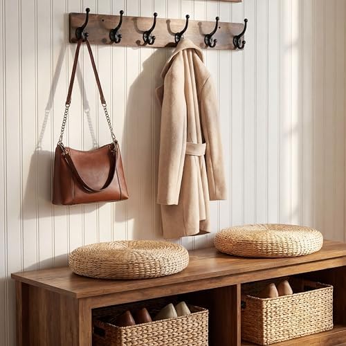WEBI Rustic Coat Rack Wall Mount,24" Long 6 Cast Iron Coat Hooks Wall Mounted,Heavy Duty Wood Wall Coat Hanger Hooks for Hanging Coats,Jacket,Clothes,Backpack,Farmhouse,Rustic Brown,2 Packs - Image 5