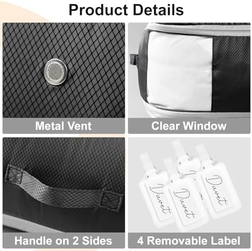 Comforter Storage Bag - Large Capacity Blanket Storage Bags 3-Layer Ultra Space Saving Self Compression Organizer, Washable Compression Bags for Storage Comforter Blanket, 4-Pack, Black - Image 6