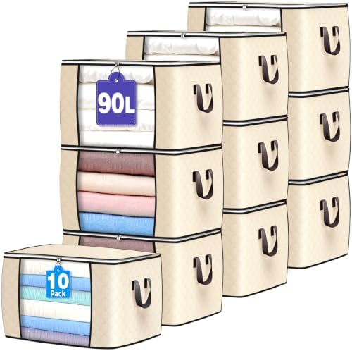 90L Large Storage Bags, 10 Pack Clothes Storage Bins Closet Organizers by BuddingJoy-BuildaJoyfulLifeforYou